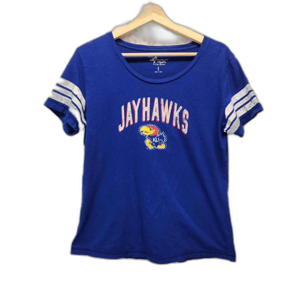KU Jayhawks Women's S/S Bling Blue Fitted Kansas University T-Shirt Large